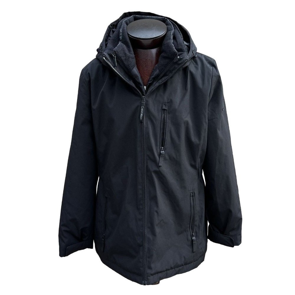 Calvin Klein 3 in 1 System Jacket Hooded Water-resistant Insulated Black 2XL EUC